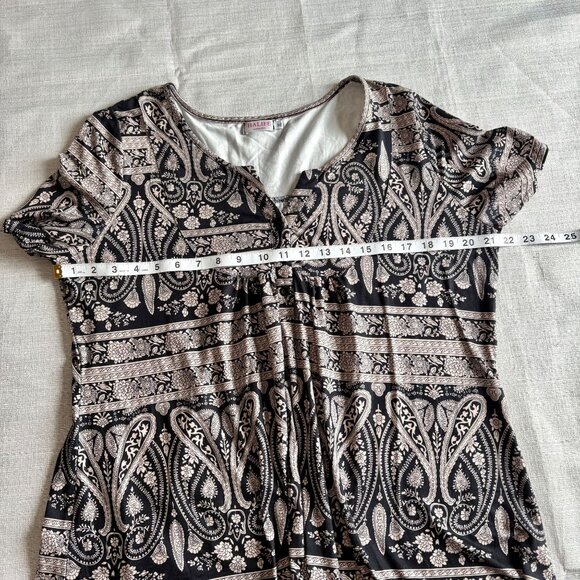 Halife Womens Short-Sleeve Paisley Print Boho Tunic Top Black & Beige Size L - Picture 6 of 8